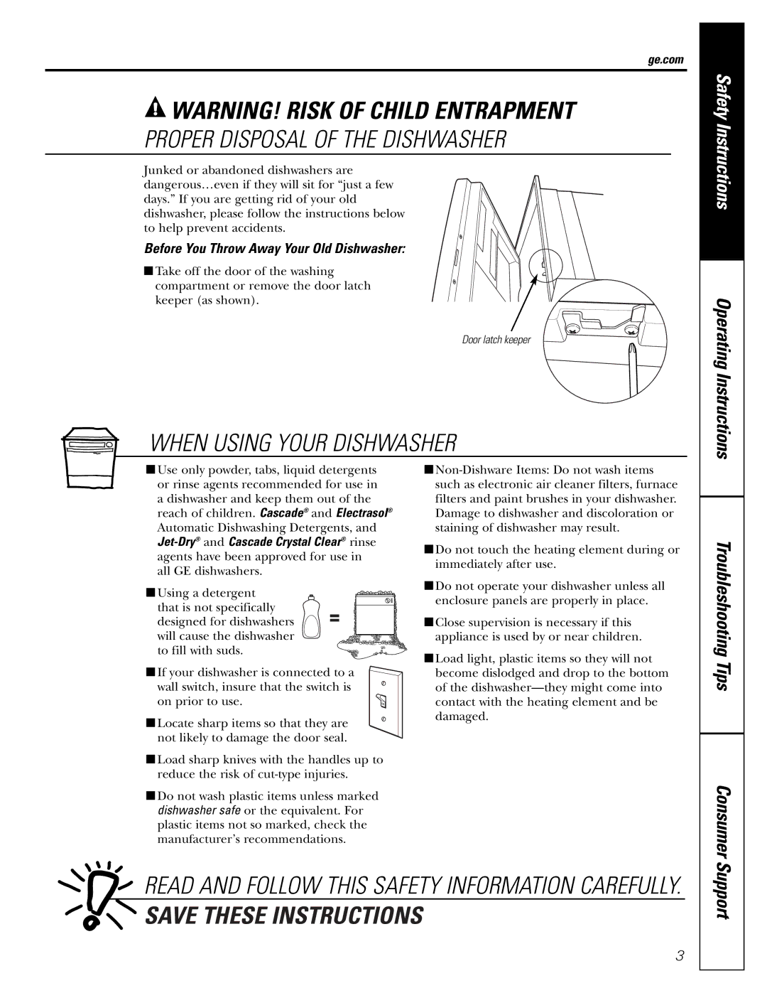 GE GSD2200, GSD2201, GSD2600, GSD3200J Series owner manual Before You Throw Away Your Old Dishwasher, Ge.com 