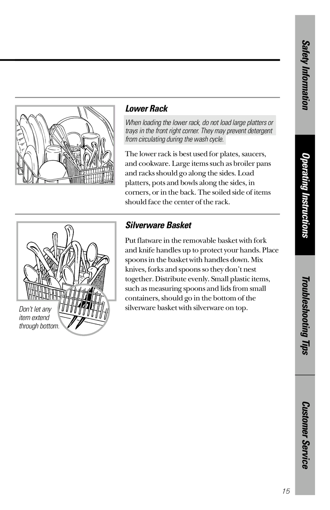 GE GSD2300, GSD2600 owner manual Lower Rack, Silverware Basket 