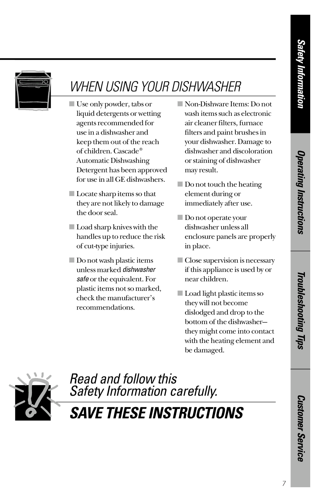 GE GSD2300, GSD2600 owner manual Read and follow this Safety Information carefully 