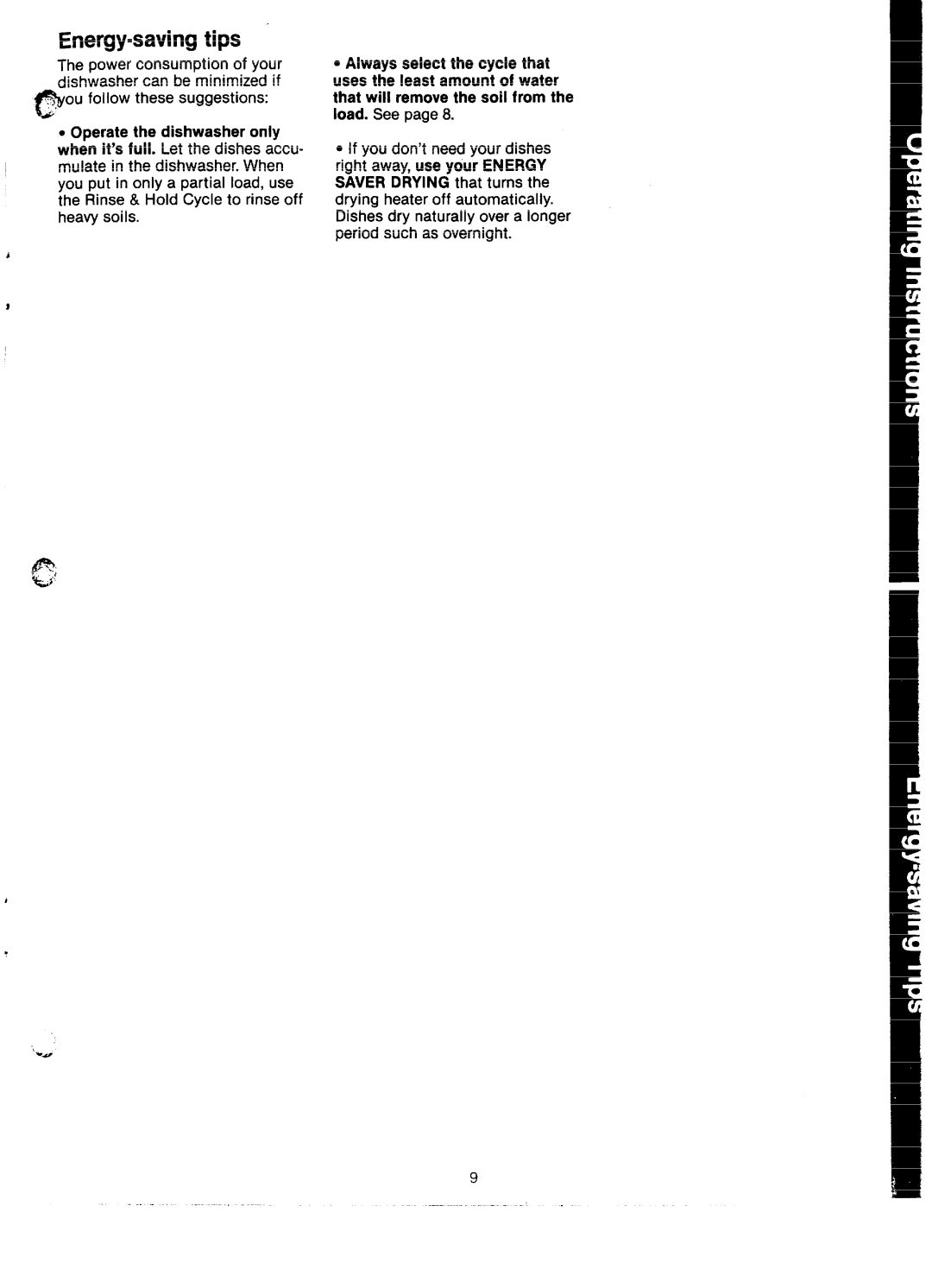 GE GSD2600D manual Energy=saving tips 