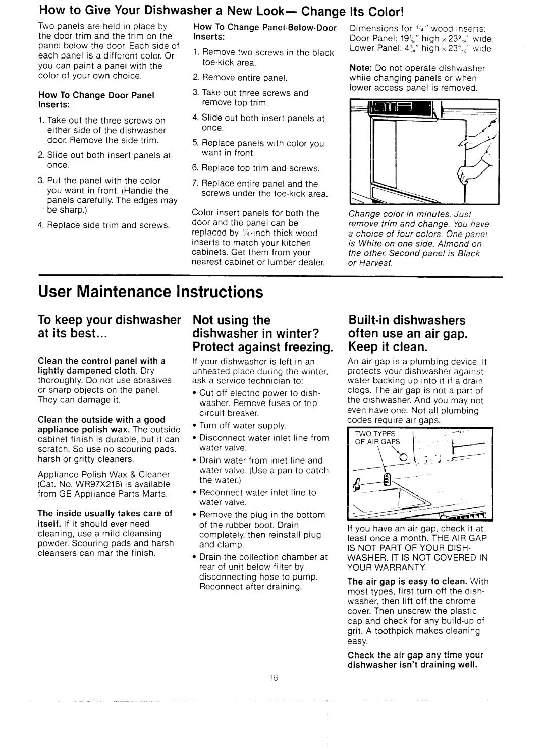 GE GSD2600D manual User Maintenance Instructions, How to Give Your Dishwasher a New Look- Change, Its Color 