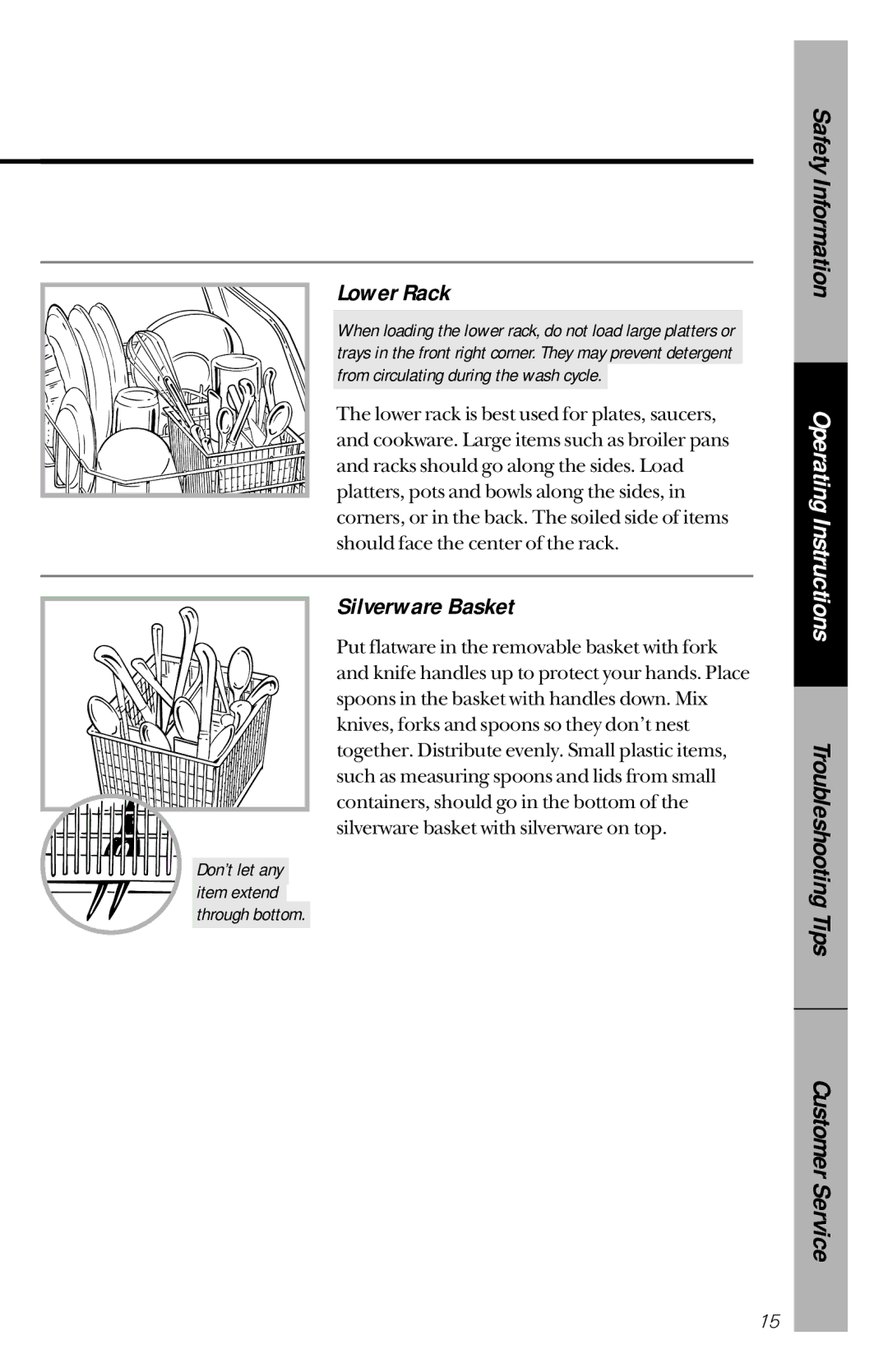 GE GSD3130, GSD2130, GSD2120, GSD2110, GSD1920 owner manual Lower Rack, Silverware Basket 