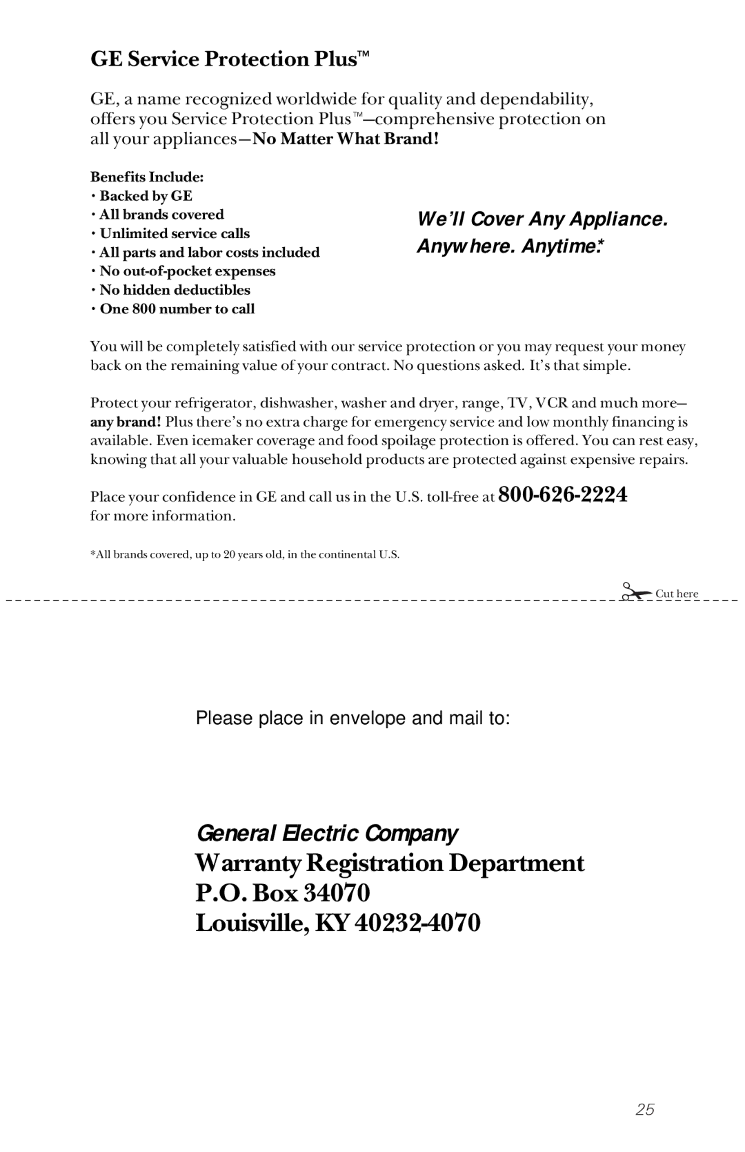 GE GSD3130, GSD2130, GSD2120, GSD2110, GSD1920 owner manual General Electric Company 