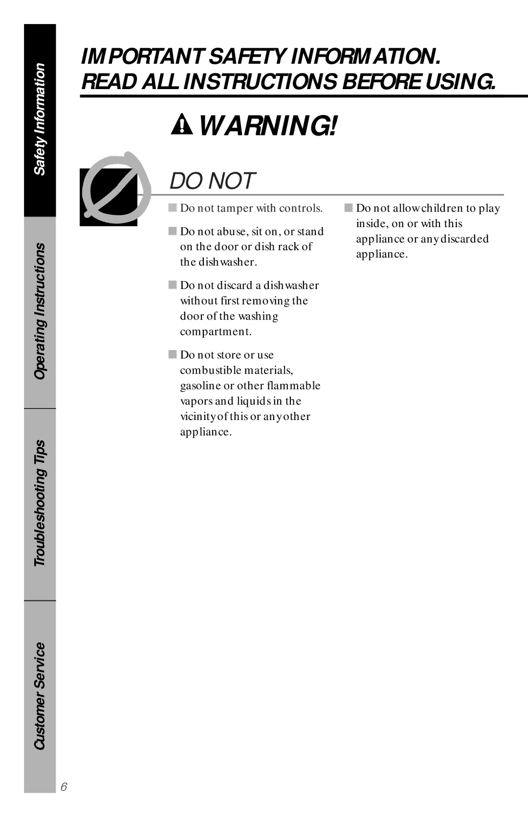 GE GSD2130, GSD3130, GSD2120, GSD2110, GSD1920 owner manual Do NOT… 