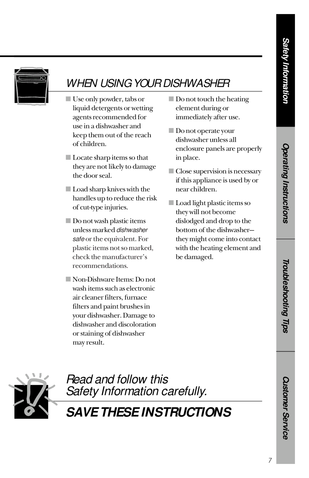 GE GSD2120, GSD3130, GSD2130, GSD2110, GSD1920 owner manual Read and follow this Safety Information carefully 