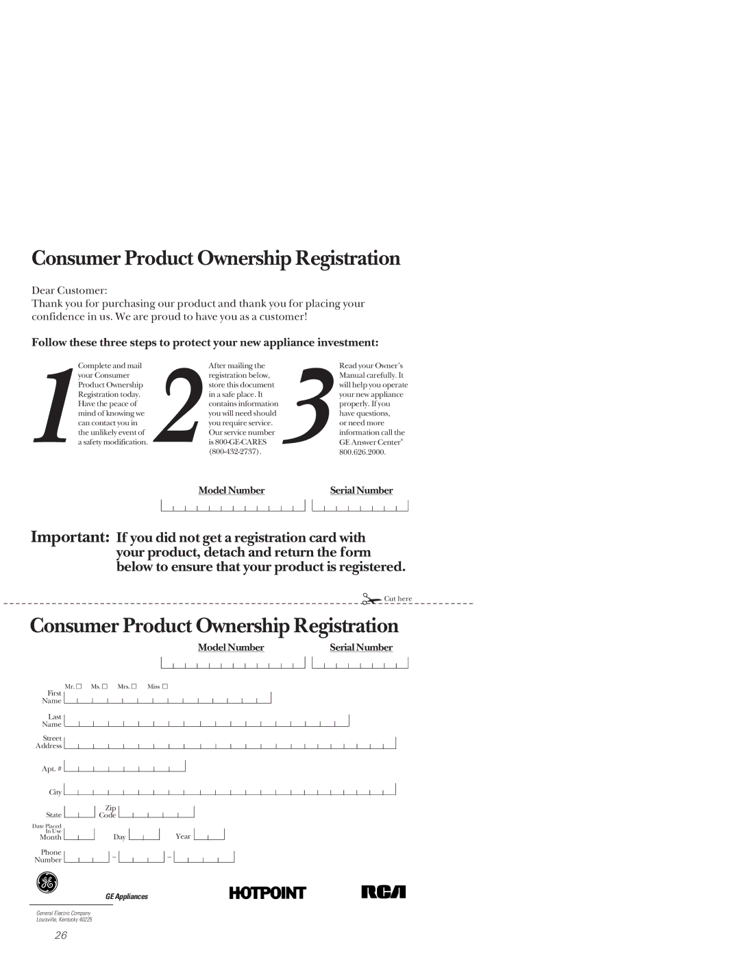 GE GSD3230, GSD3220, GSD2230, GSD3210, GSD3130, GSD2130, GSD2020, GSD2120, GSD2030 Consumer Product Ownership Registration 