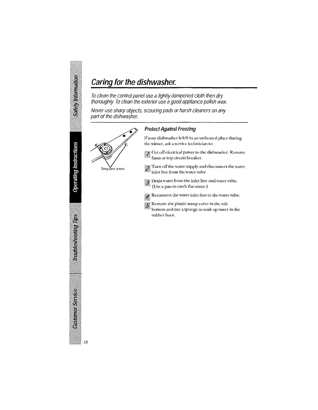 GE GSD2220, GSD3220, GSD2230, GSD3210, GSD3230, GSD2020, GSD2030, GSD2200, GSD2000 manual Caring for the dishwasher 