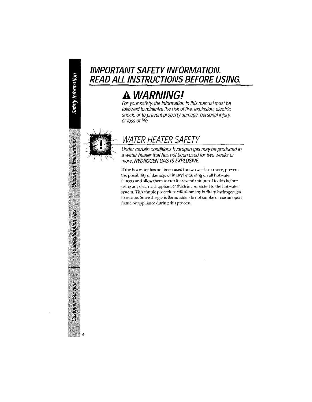 GE GSD2020, GSD3220, GSD2230, GSD3210, GSD3230, GSD2030, GSD2200, GSD2220, GSD2000 manual Water Heater Safety 