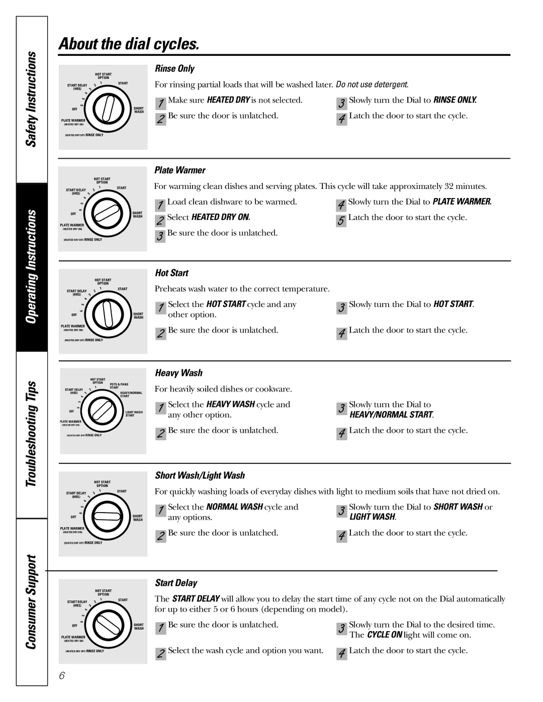 GE GSD3800, GSD3500, GSD3660, GSD3735, GSD3400, GSD3900, GSD3600 owner manual About the dial cycles 