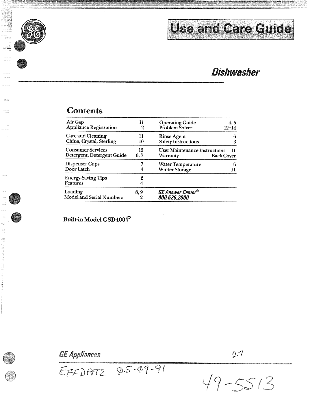 GE GSD400P warranty Built-in Model Gsmoo P 