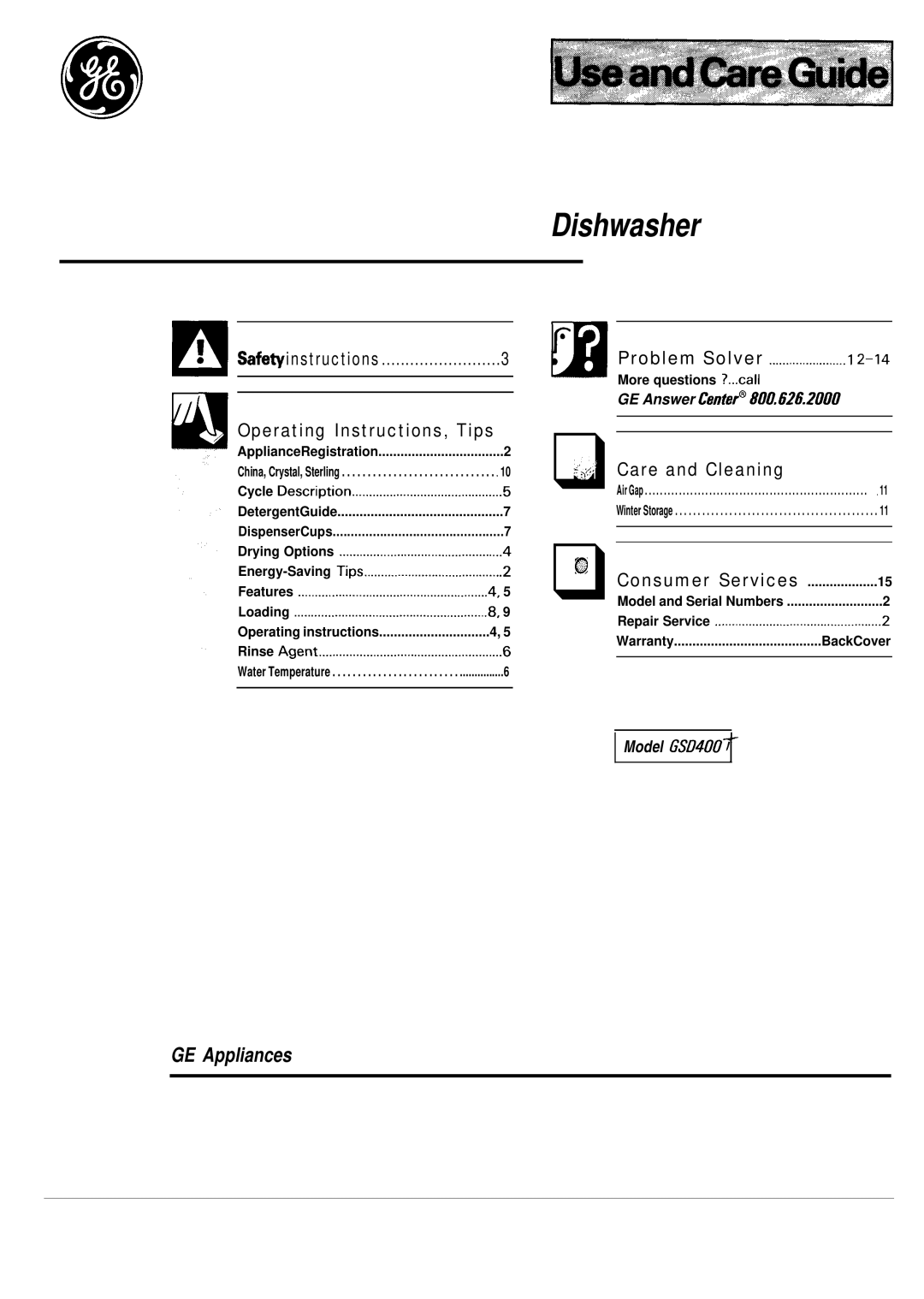 GE GSD400T warranty Dishwasher 