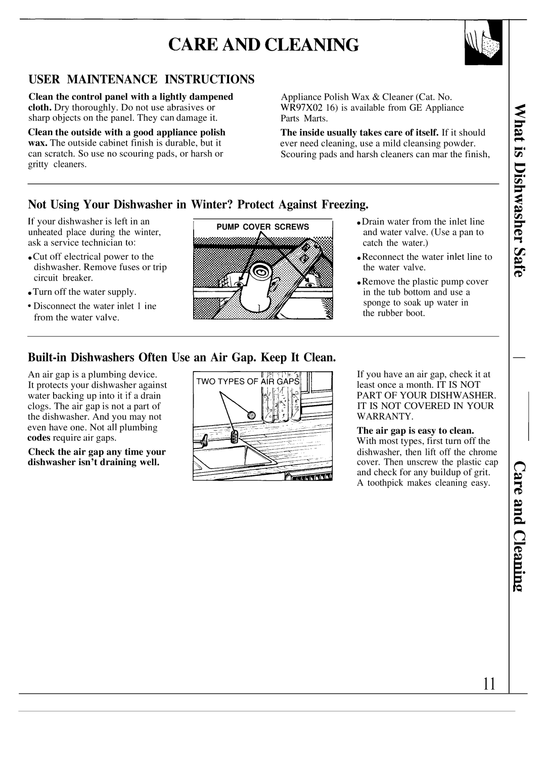 GE GSD400T warranty User Maintenance Instructions, Built-in Dishwashers Often Use an Air Gap. Keep It Clean 