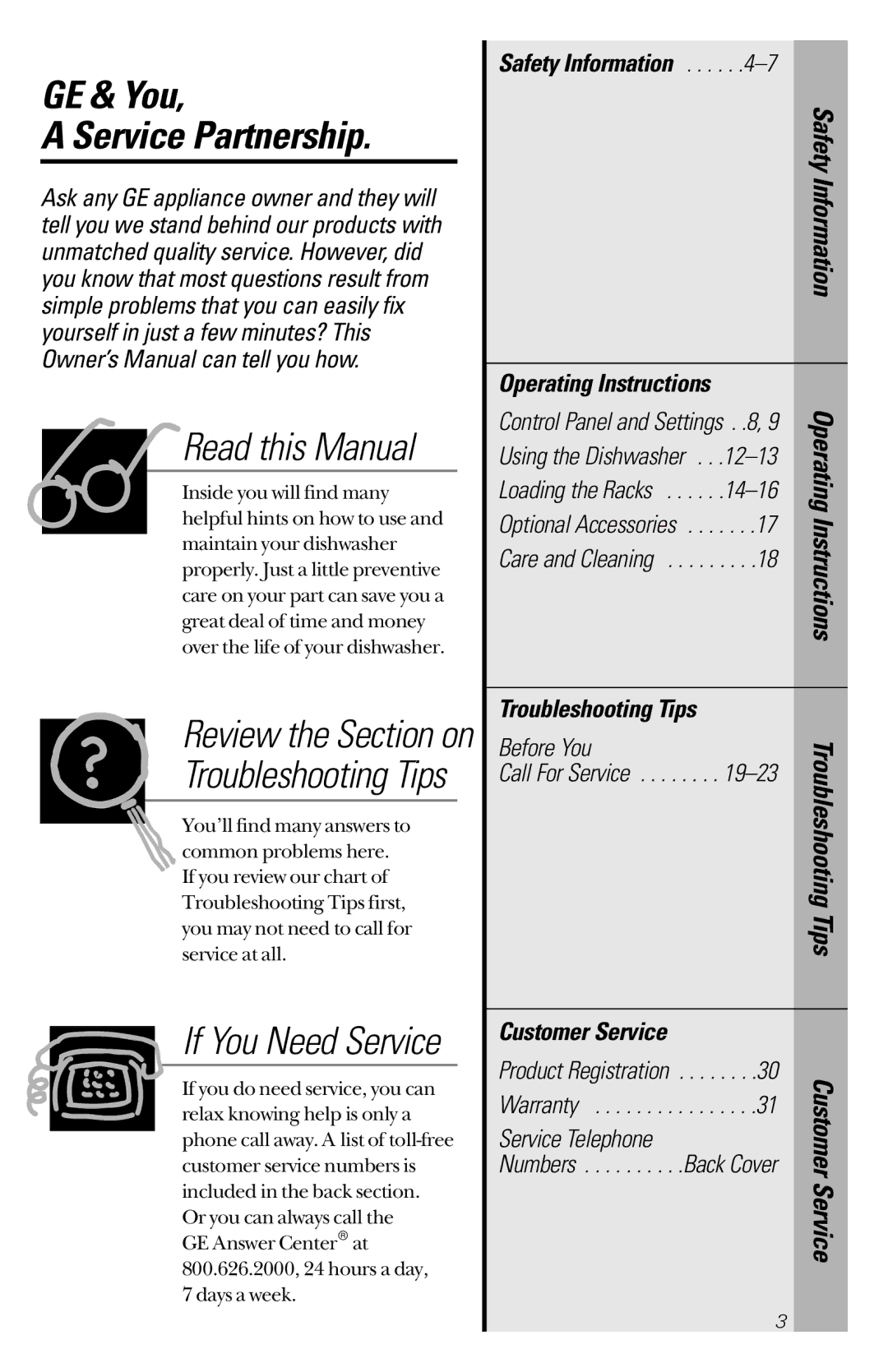 GE GSD4112, GSD4132, GSD4134, GSD4122, GSD4114, GSD4124 GE & You Service Partnership, Read this Manual, Review the Section on 