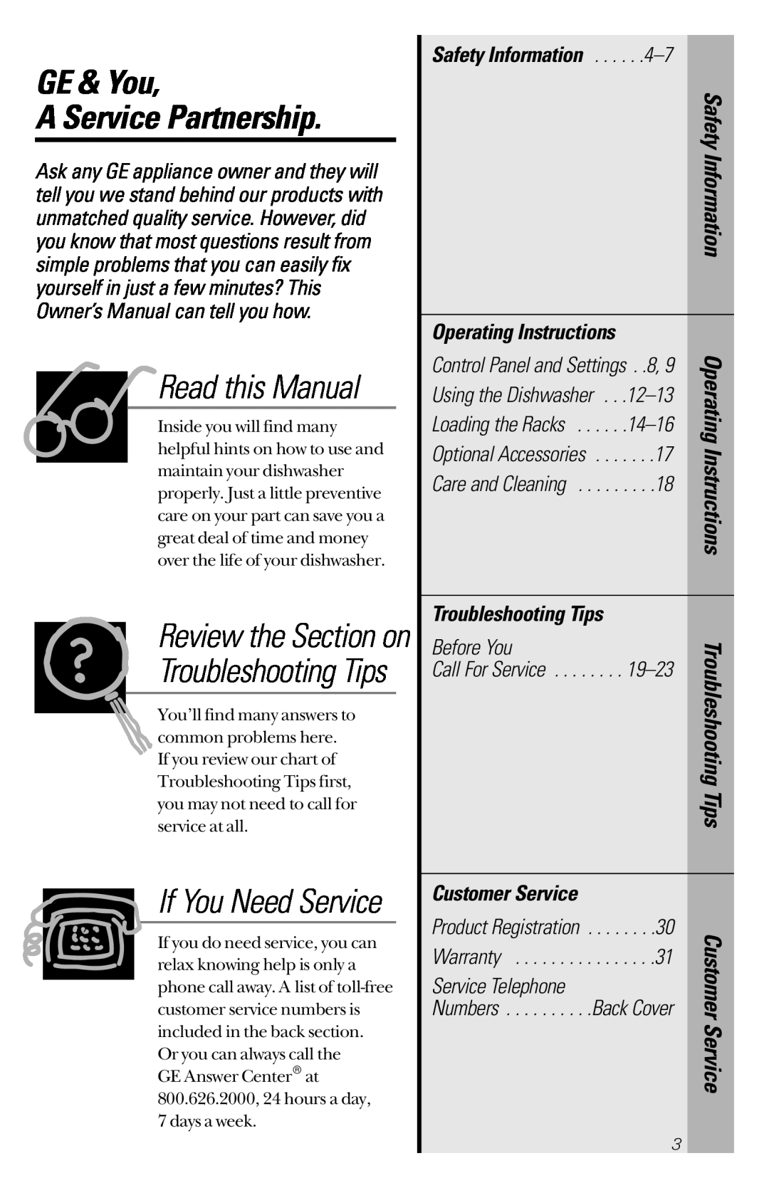 GE GSD4112 GE & You A Service Partnership, Read this Manual, Review the Section on, Customer Service, Troubleshooting Tips 