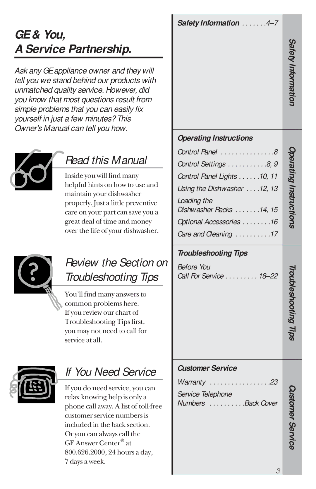 GE GSD4210 owner manual GE & You Service Partnership, Review the Section on, Operating Instructions, Troubleshooting Tips 