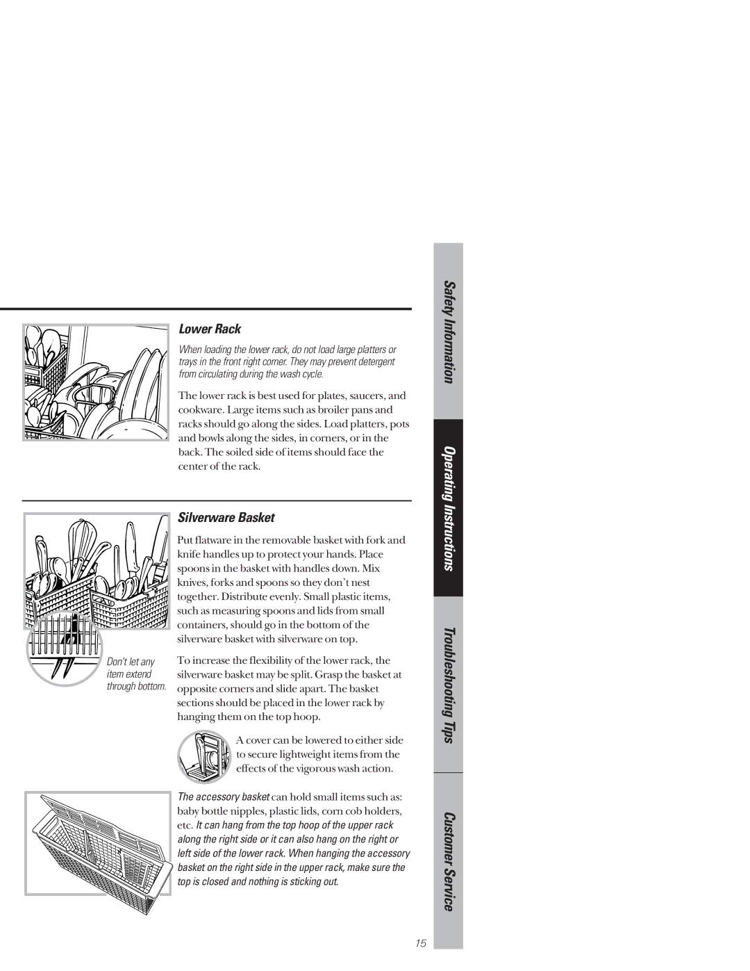 GE 165D4700P176, GSD4320, GSD4335, GSD4310, GSD4315, GSD4325, GSD4330, 49-5847-1 owner manual Lower Rack, Silverware Basket 