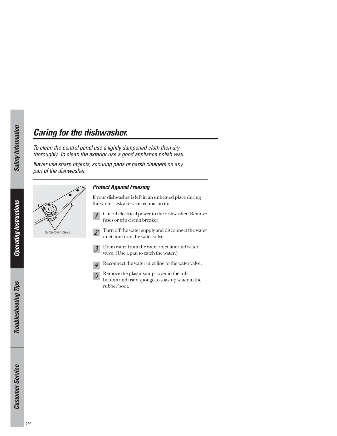 GE GSD4310, GSD4320, GSD4335, GSD4315, GSD4325, GSD4330, 49-5847-1 Caring for the dishwasher, Protect Against Freezing 