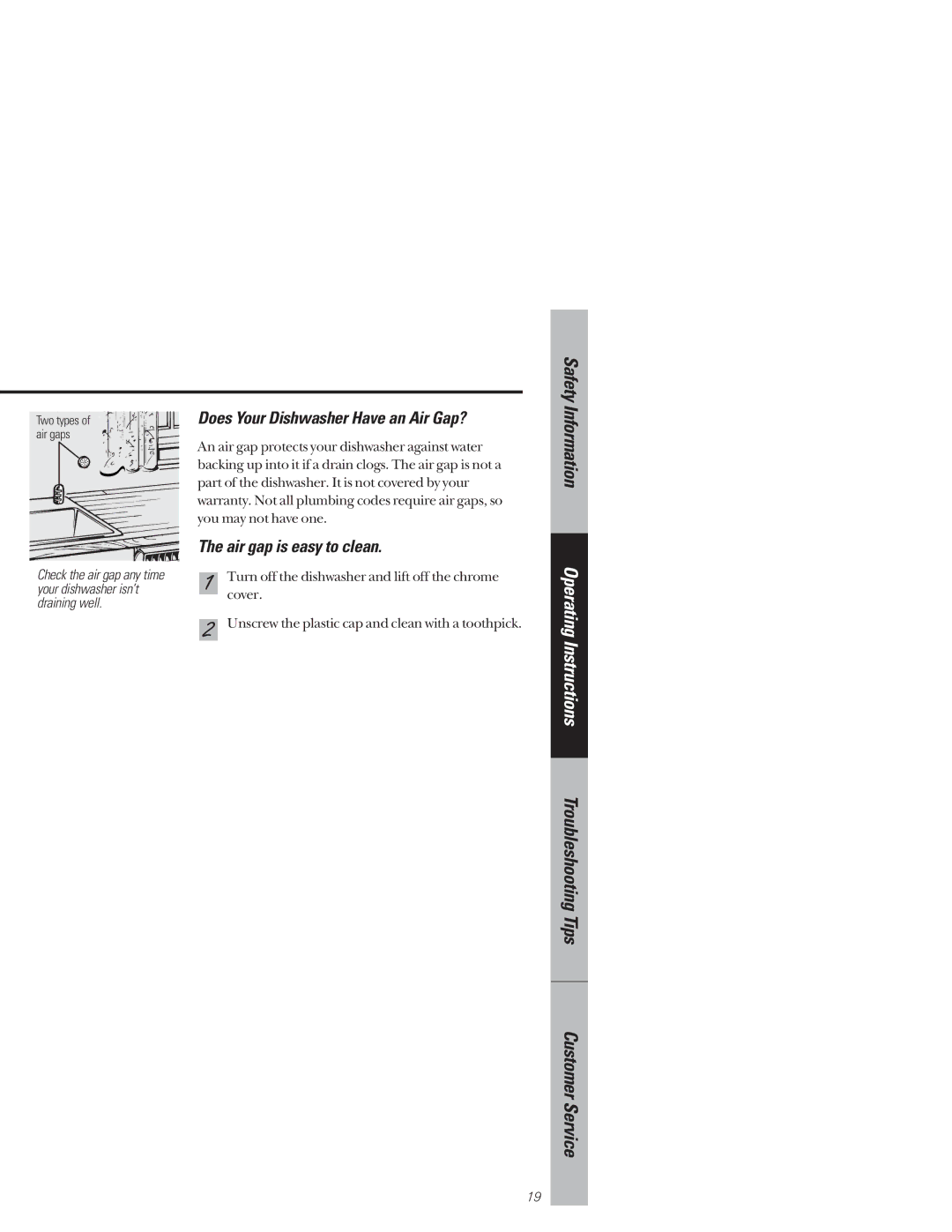 GE GSD4315, GSD4320, GSD4335, GSD4310, GSD4325, GSD4330 Does Your Dishwasher Have an Air Gap?, Air gap is easy to clean 