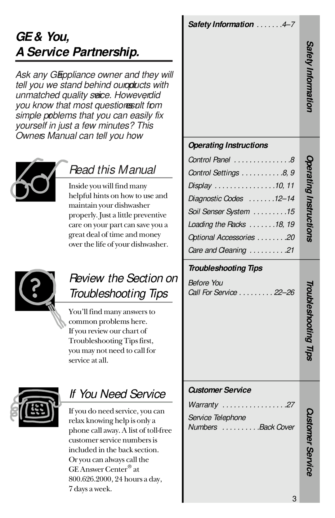 GE GSD4430, GSD4435 GE & You Service Partnership, Review the Section on, Safety Information, Operating Instructions 