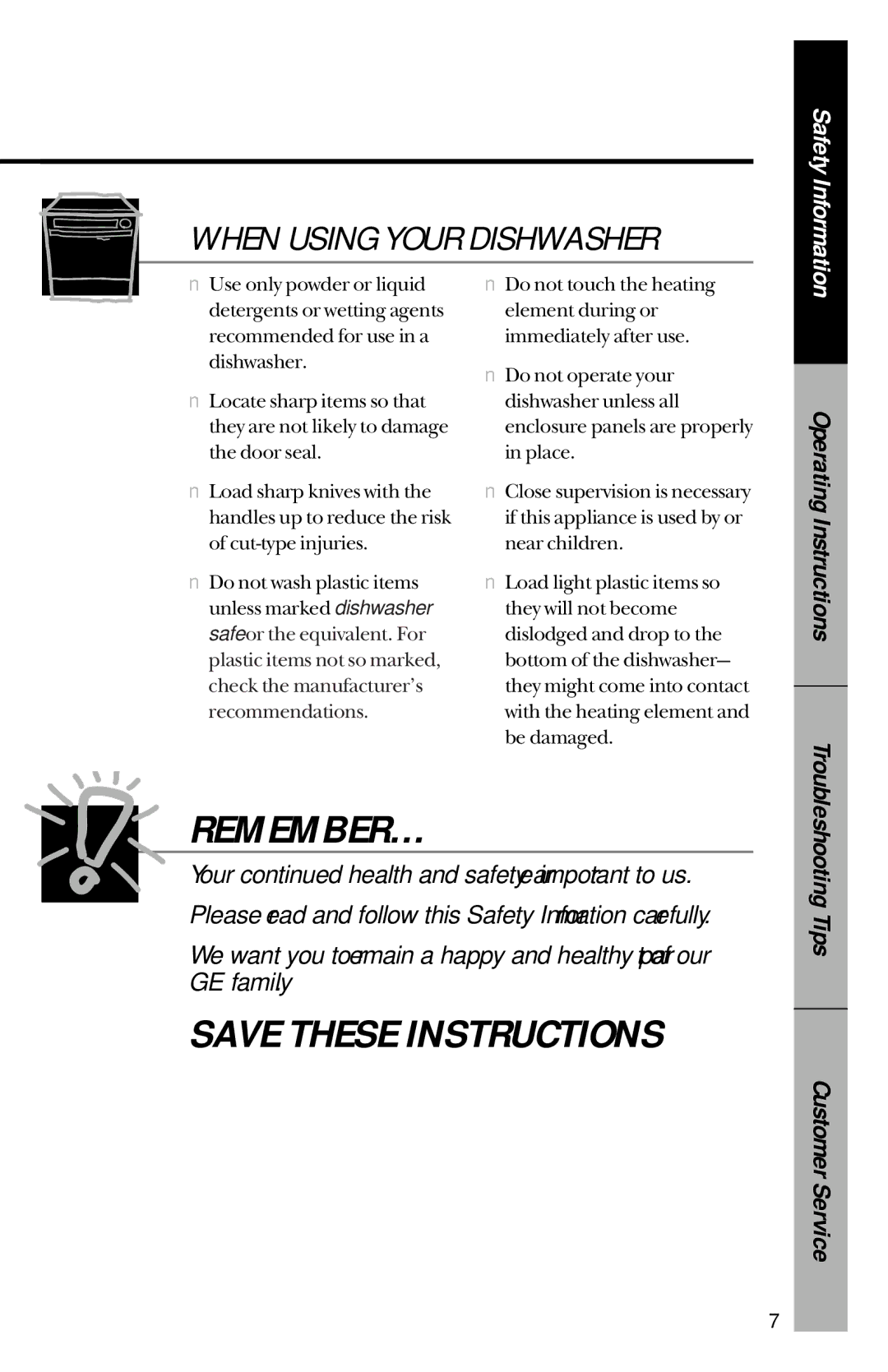 GE GSD4910, GSD4435, GSD4930, GSD4410, GSD4430, GSD4425, GSD4420, GSD4940, GSD4920 owner manual Remember… 