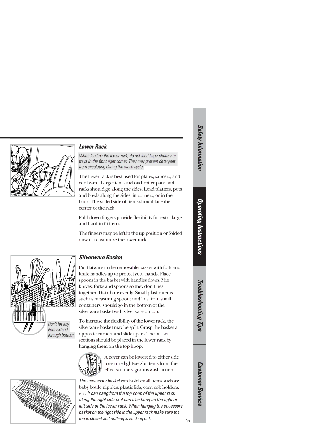 GE GSD4610 owner manual Lower Rack, Silverware Basket 