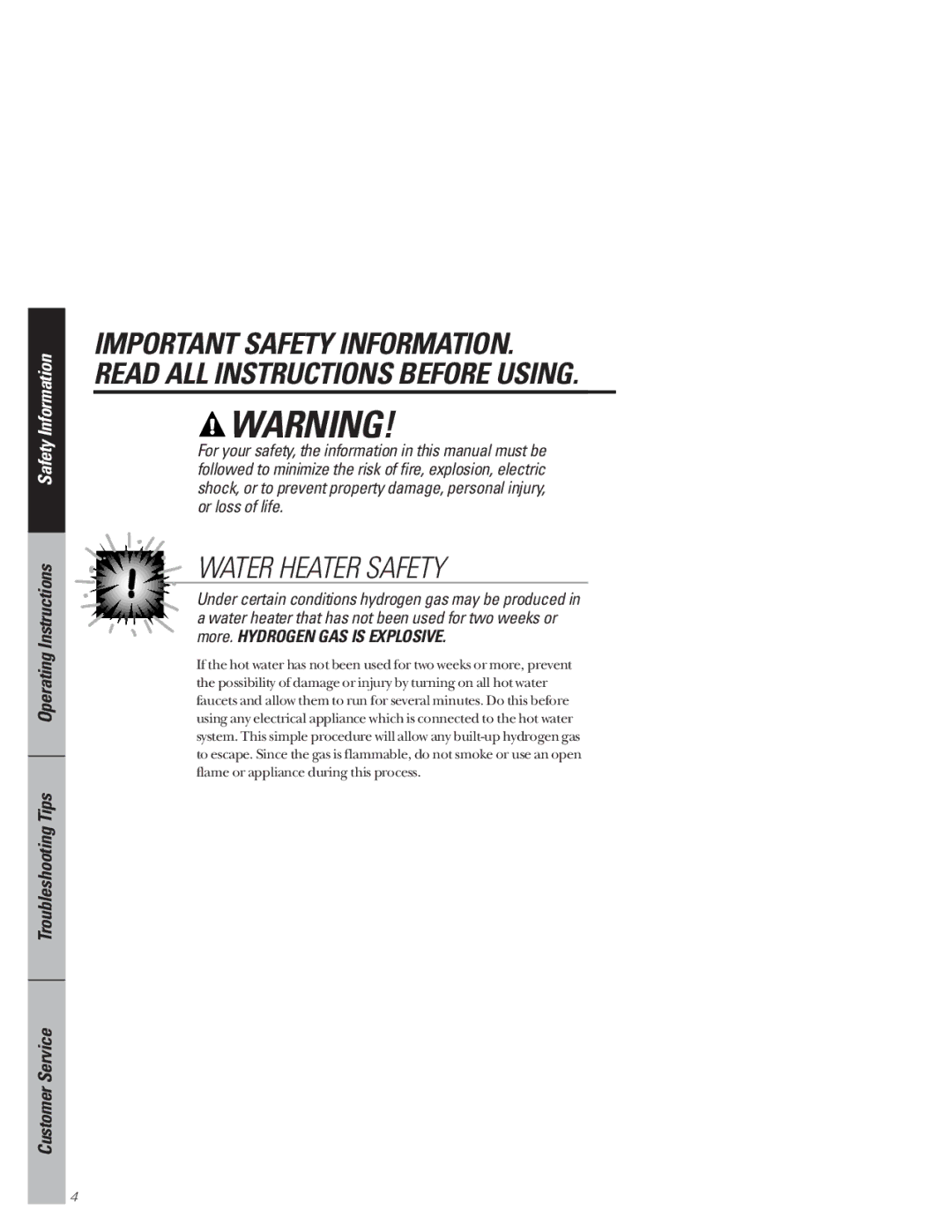 GE GSD4610 owner manual Water Heater Safety 