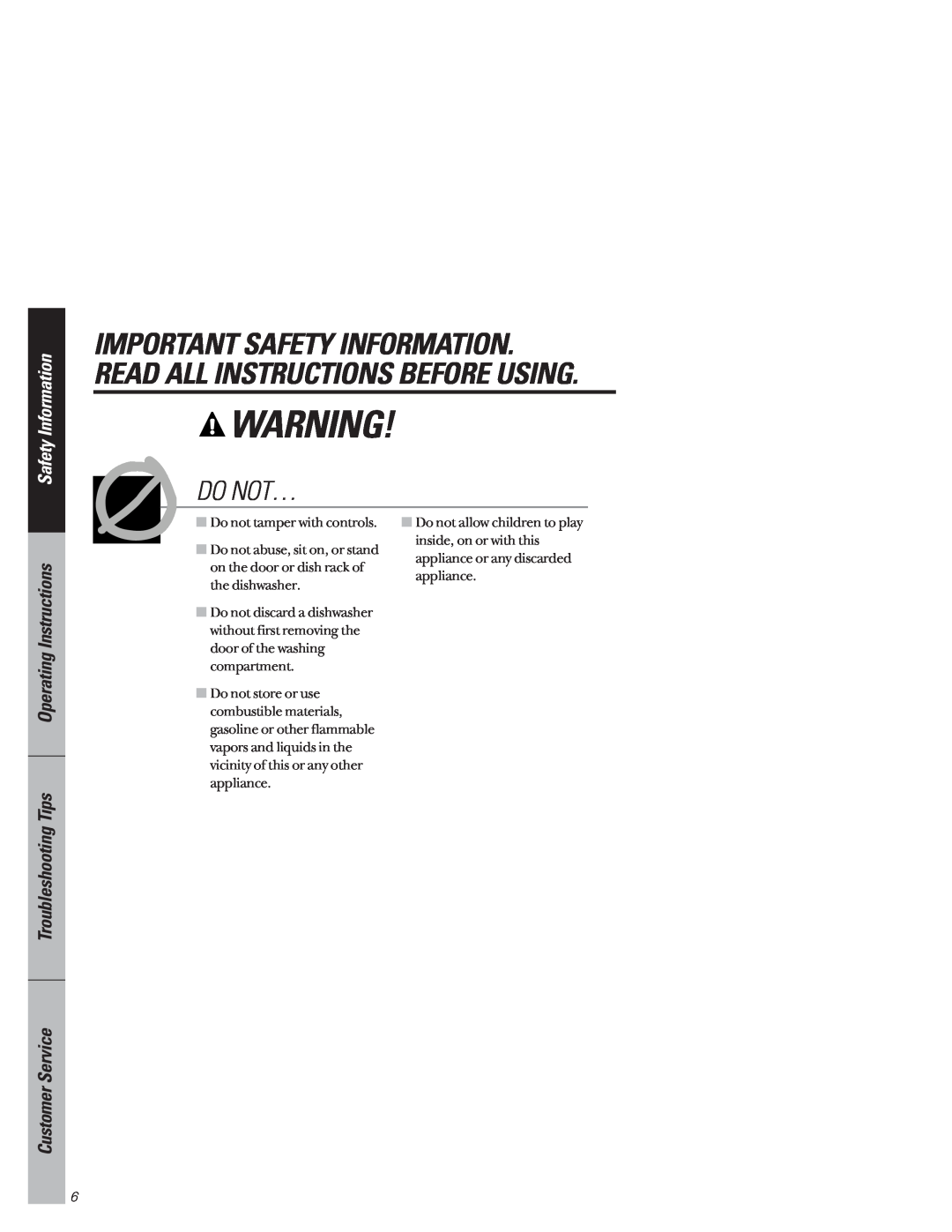 GE GSD4610 owner manual Do Not…, Important Safety Information. Read All Instructions Before Using 