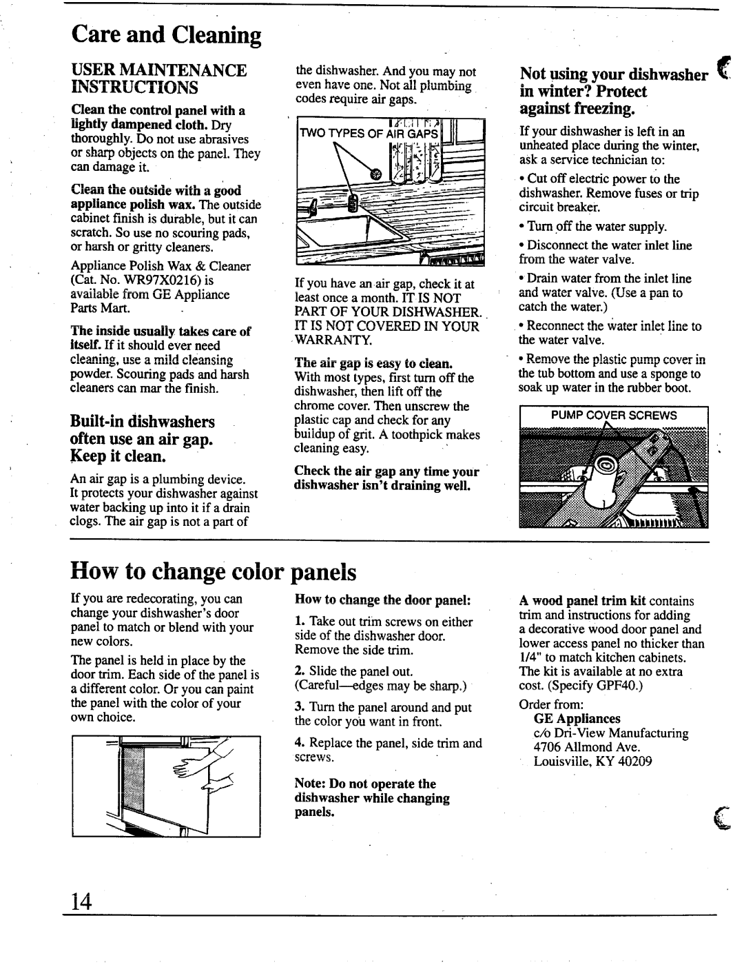 GE GSD500 manual Built-in dishwashers, Often use an air gap, Keep it clean 