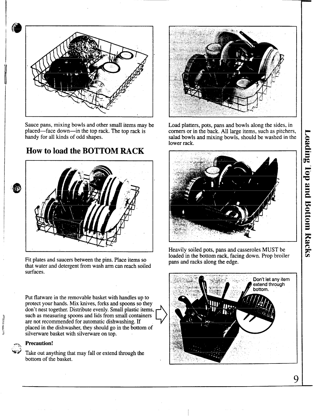 GE GSD500 manual How to load the Bottom Rack, Precaution 