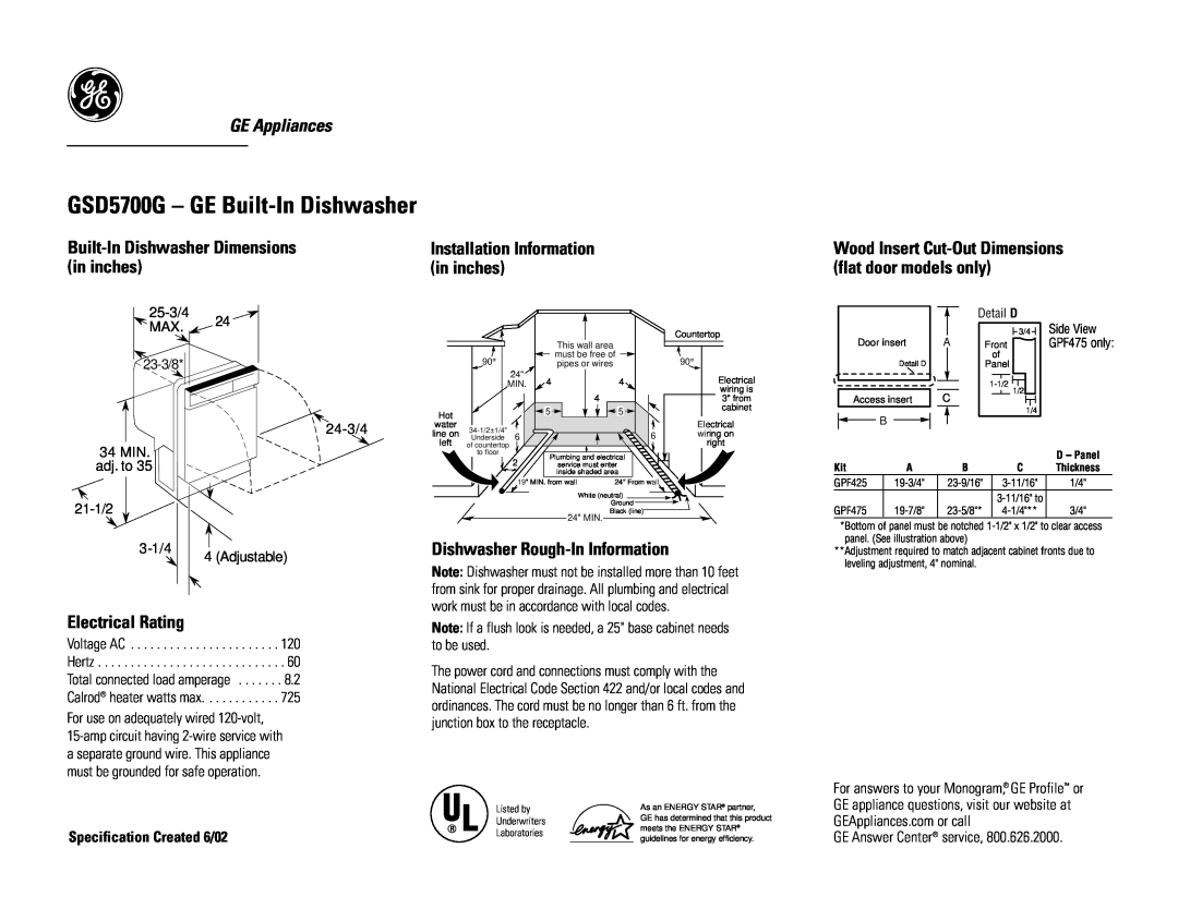 GE GSD5700GBB dimensions GSD5700G - GE Built-InDishwasher, GE Appliances, Built-InDishwasher Dimensions in inches, 23-3/8 