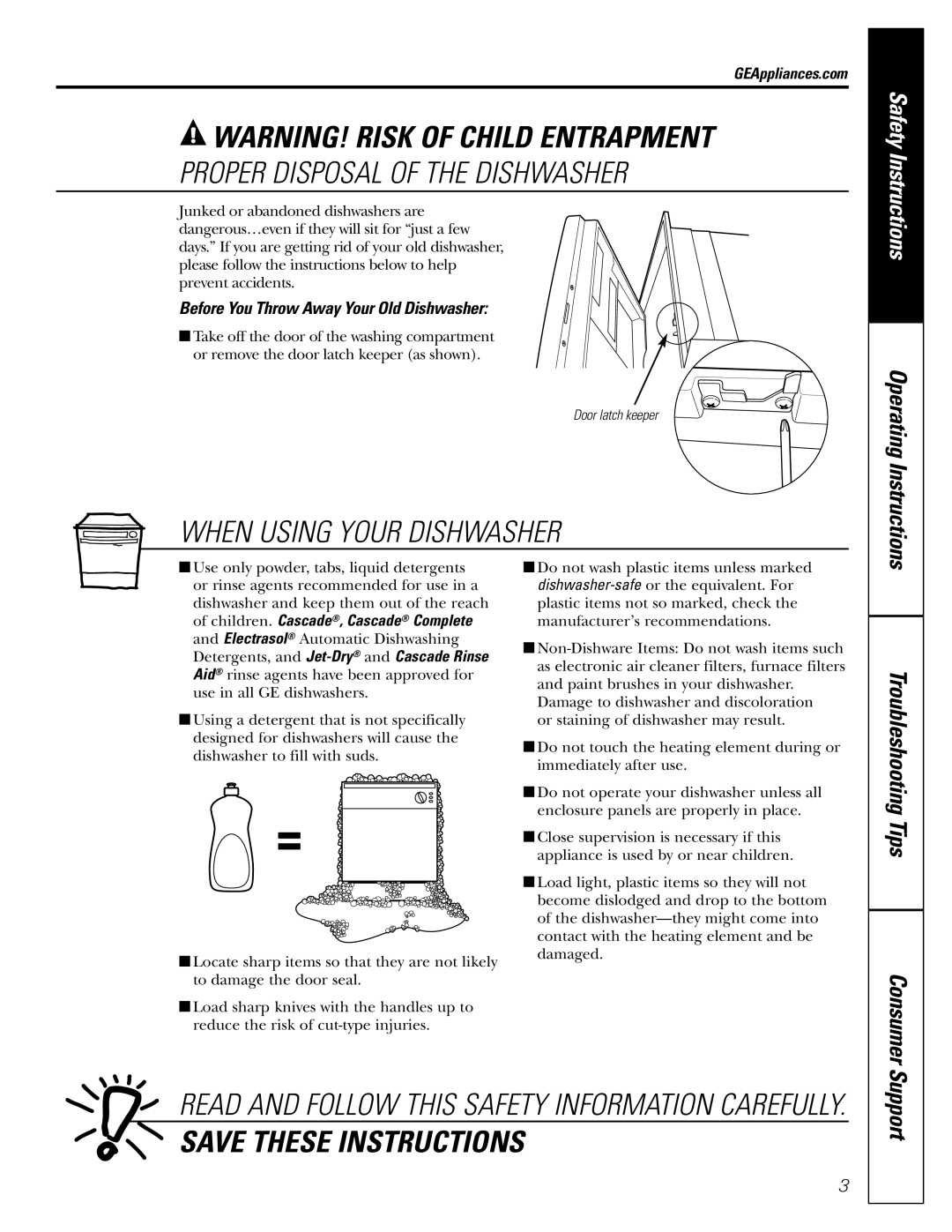 GE GSD5400G, GSD5900G, GSD5800G Before You Throw Away Your Old Dishwasher, Operating Instructions, GEAppliances.com 