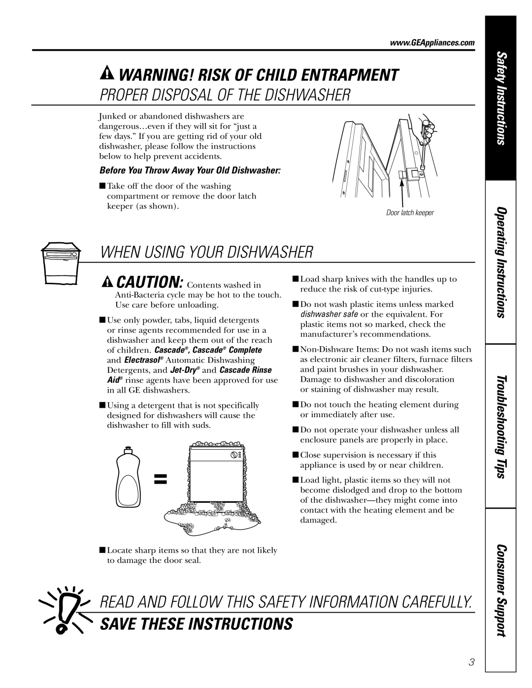 GE GSD6500, GSD6800, GSD6900, GSD6100, GHDA960, GHDA980 owner manual Proper Disposal of the Dishwasher 