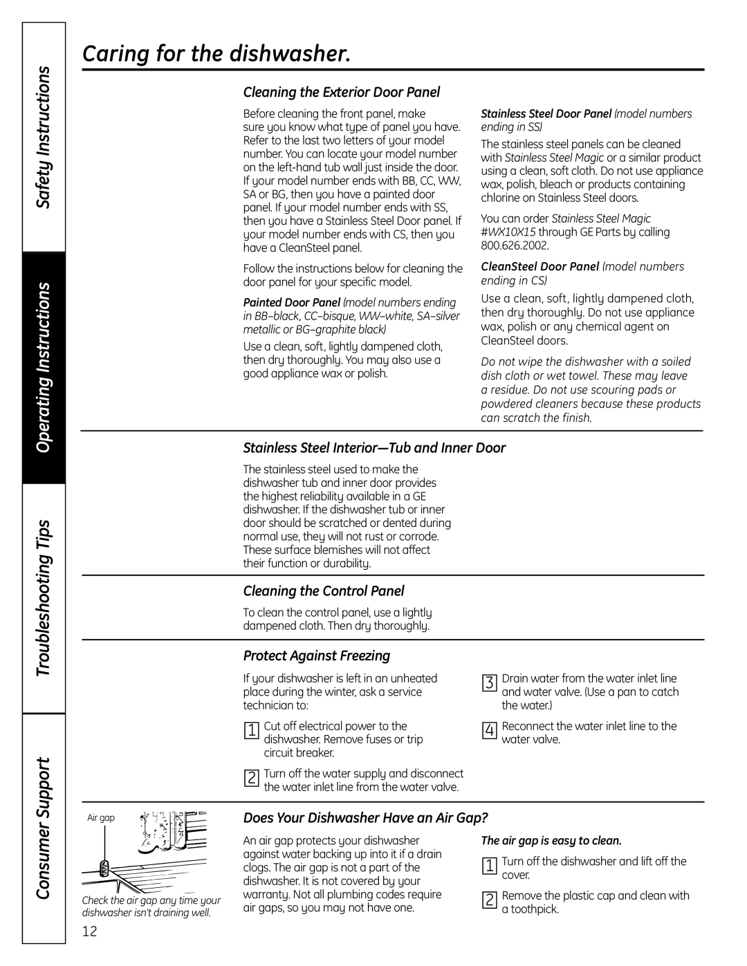 GE GSD6900 owner manual Caring for the dishwasher 