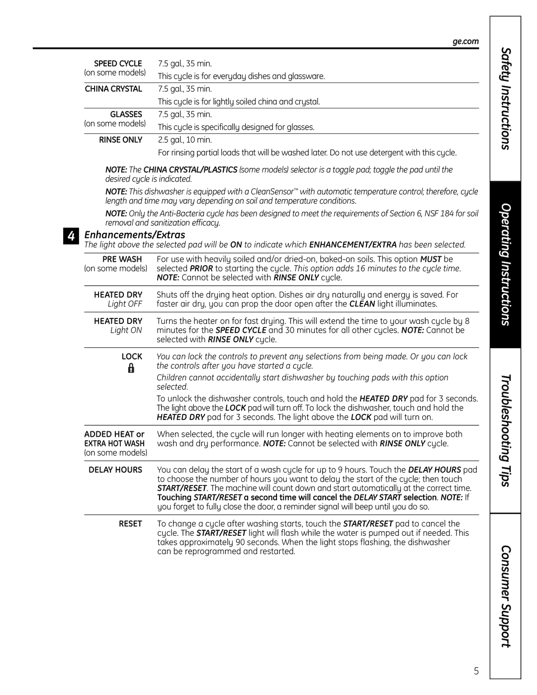 GE GSD6900 owner manual Safety Instructions, Enhancements/Extras 