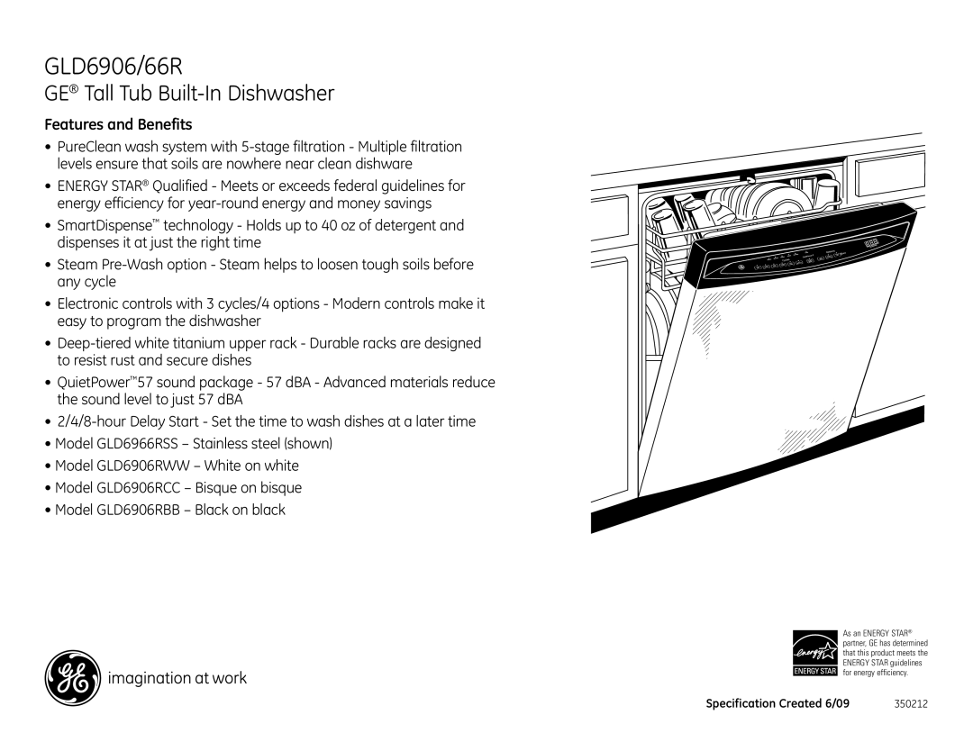 GE GLD6906RWW, GSD6960NSS, GLD6966RSS, GLD6906RCC, GLD6906RBB dimensions Features and Benefits 