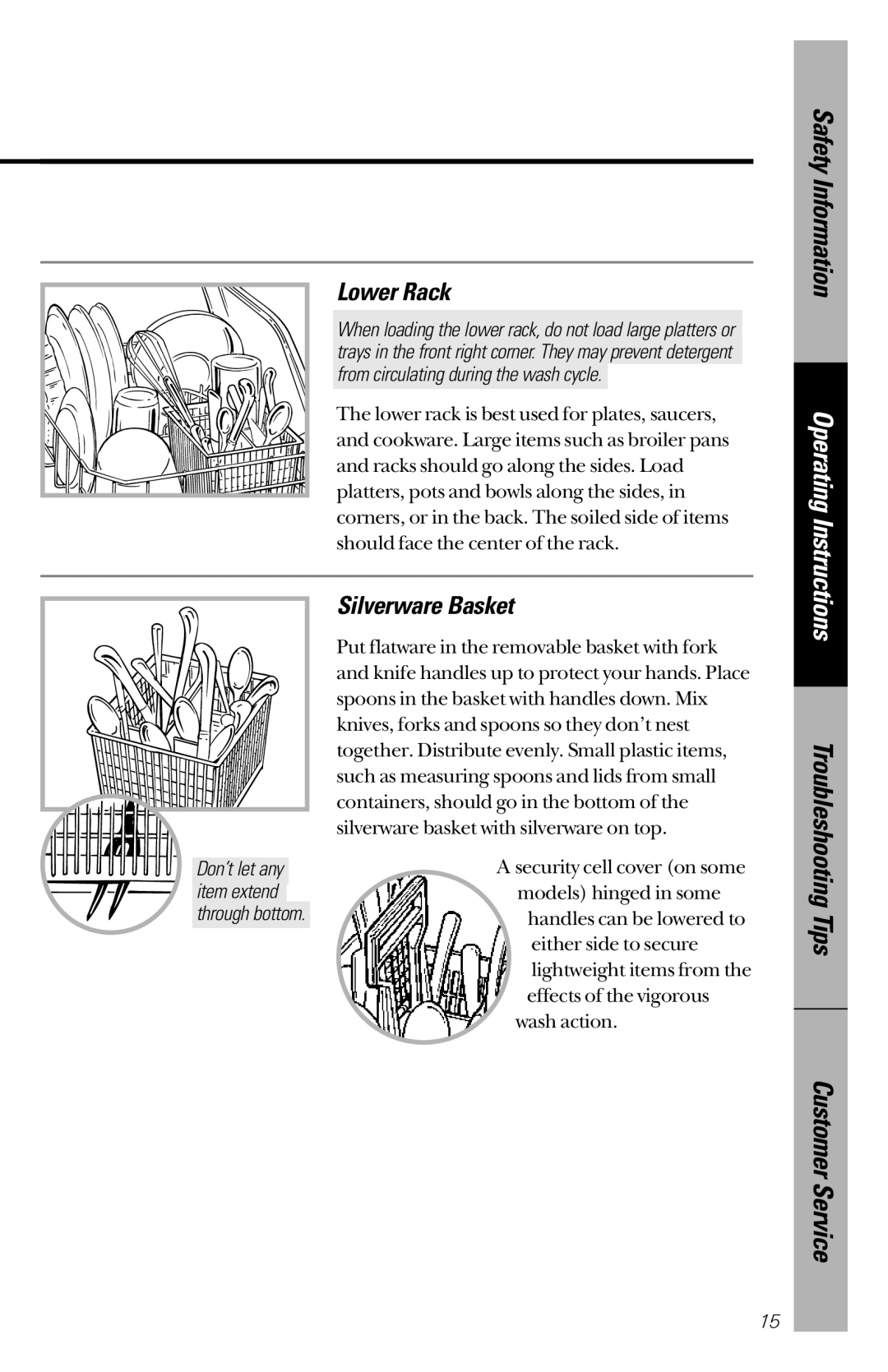 GE GSD500, GSD725, GSD720, GSD715, GSD680, GSD650, GSD530, 49-5780, 165D4700P126 owner manual Lower Rack, Silverware Basket 