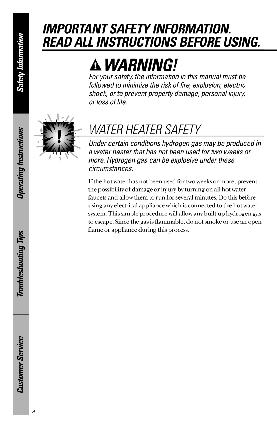 GE GSD650, GSD725, GSD720, GSD715, GSD680, GSD530, GSD500, 49-5780, 165D4700P126 owner manual Water Heater Safety 