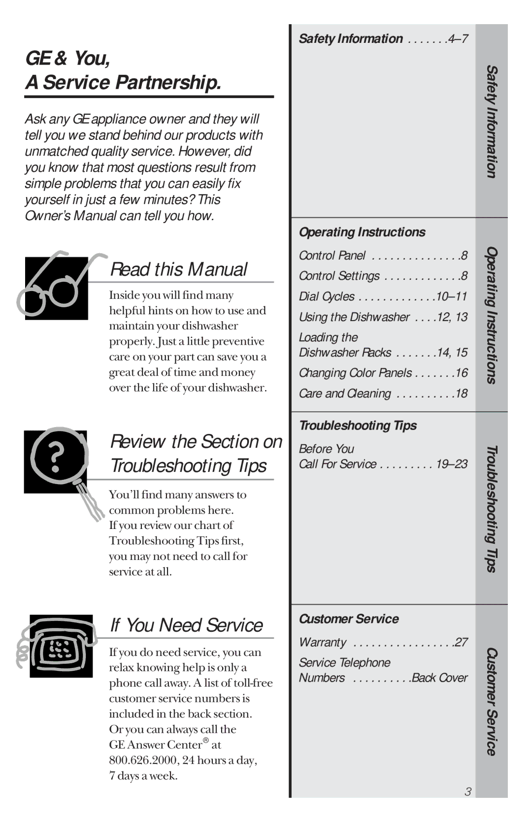 GE GSD980, GSD900, GSD950 GE & You Service Partnership, Review the Section on, Safety Information, Operating Instructions 