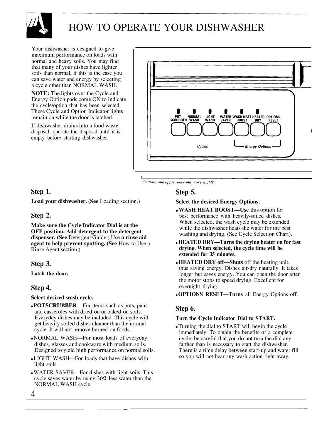 GE GSD950, GSD980 warranty HOW to Operate Your Dishwasher, Step 