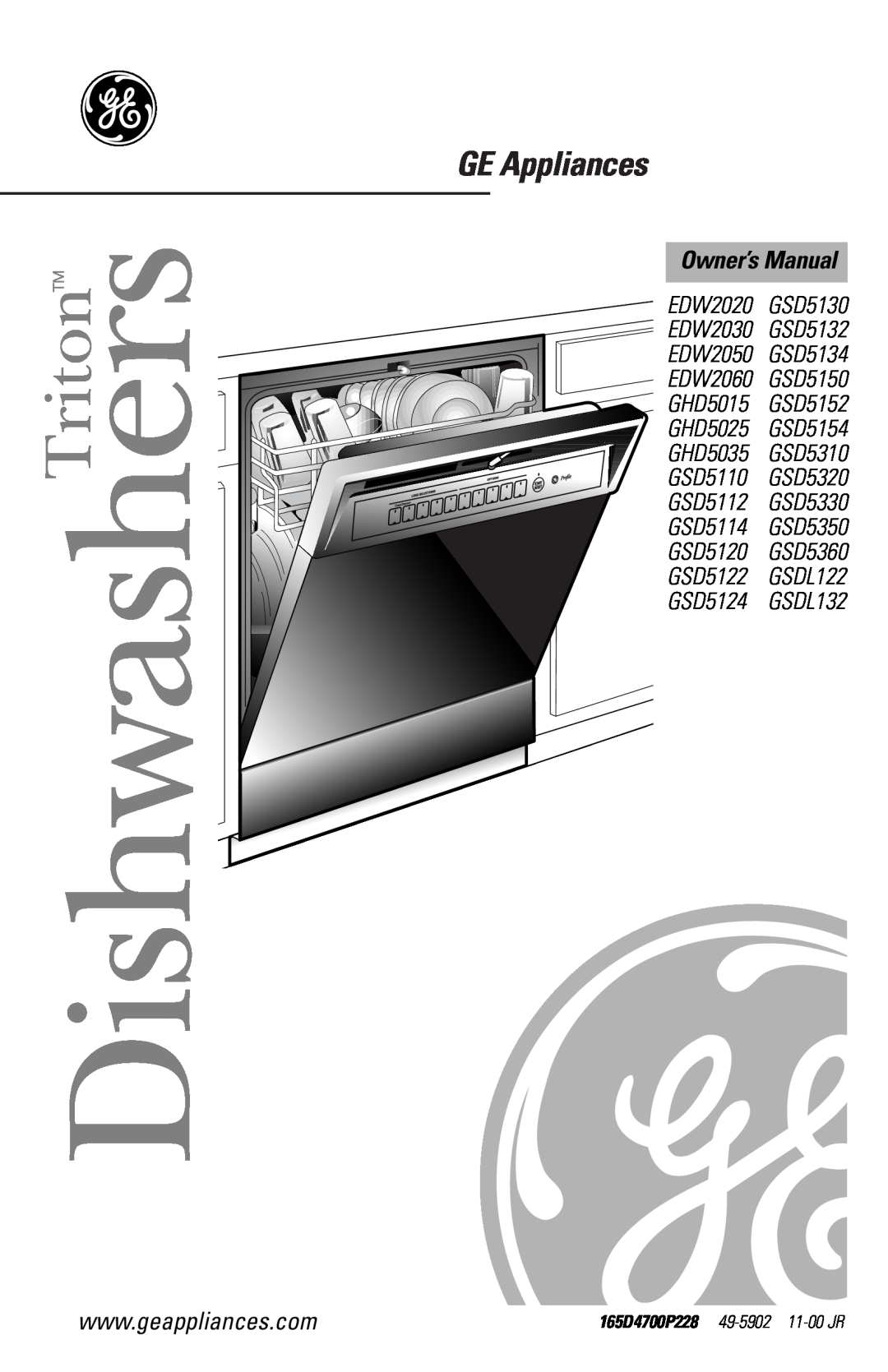 GE GSD5360 owner manual GE Appliances, GE Answer Center, EDW2020 EDW2030 EDW2050 EDW2060 GSD5110 GSD5112, Dishwashers 