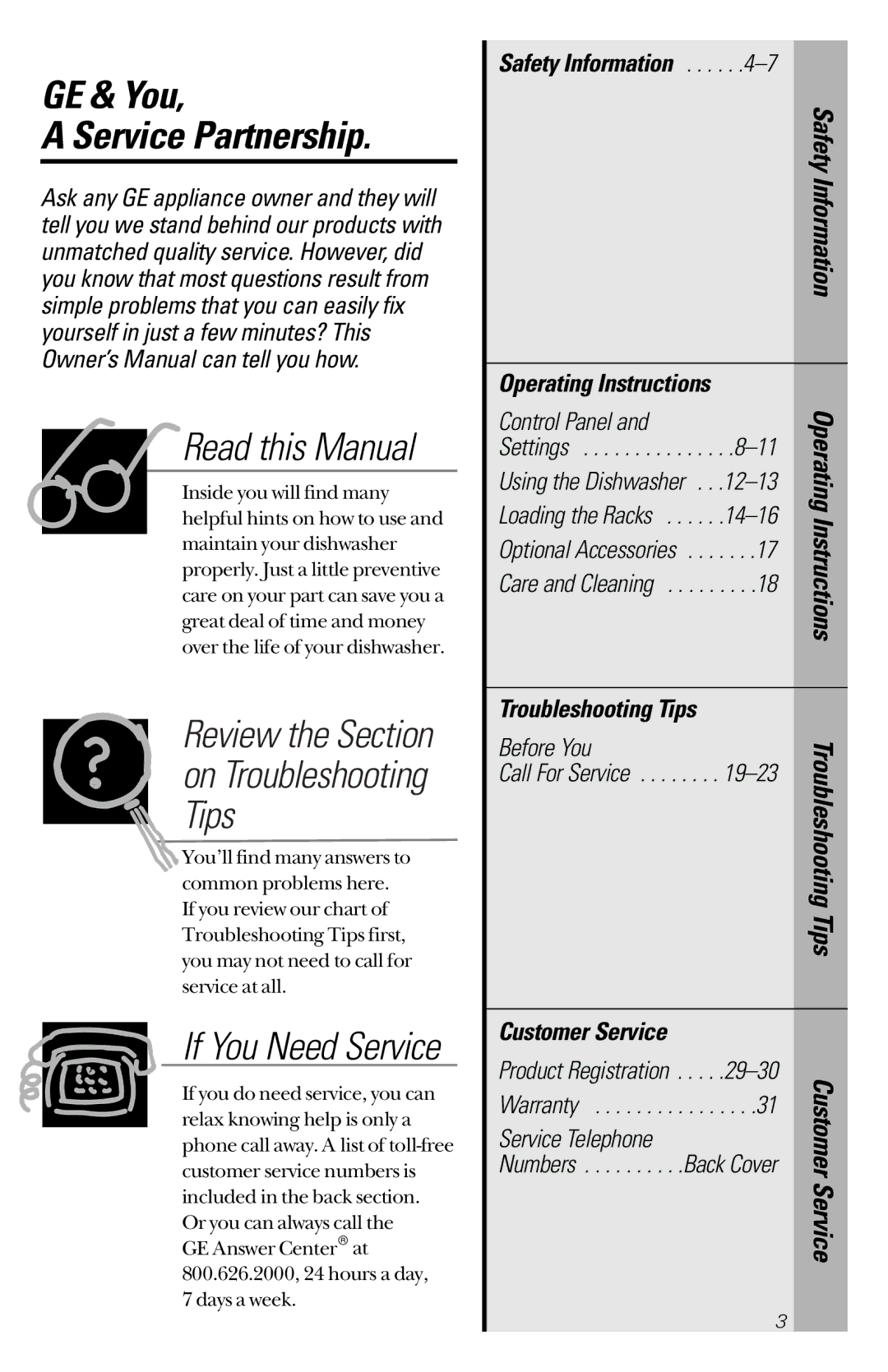 GE GSD5920, GSDL352, GSDL322, GSDL332, GSD5910 GE & You Service Partnership, Operating Instructions, Safety Information 