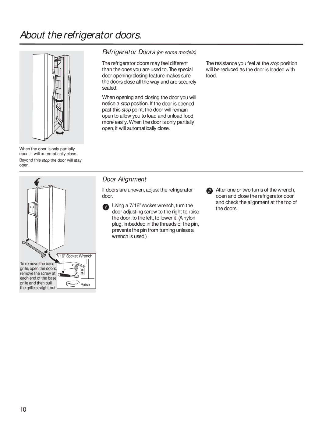 GE GSE25HSHSS, GSE25HMHES About the refrigerator doors, Refrigerator Doors on some models, Door Alignment 