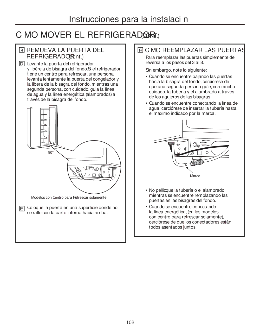 GE GSE25HSHSS, GSE25HMHES installation instructions Cómo Reemplazar LAS Puertas 