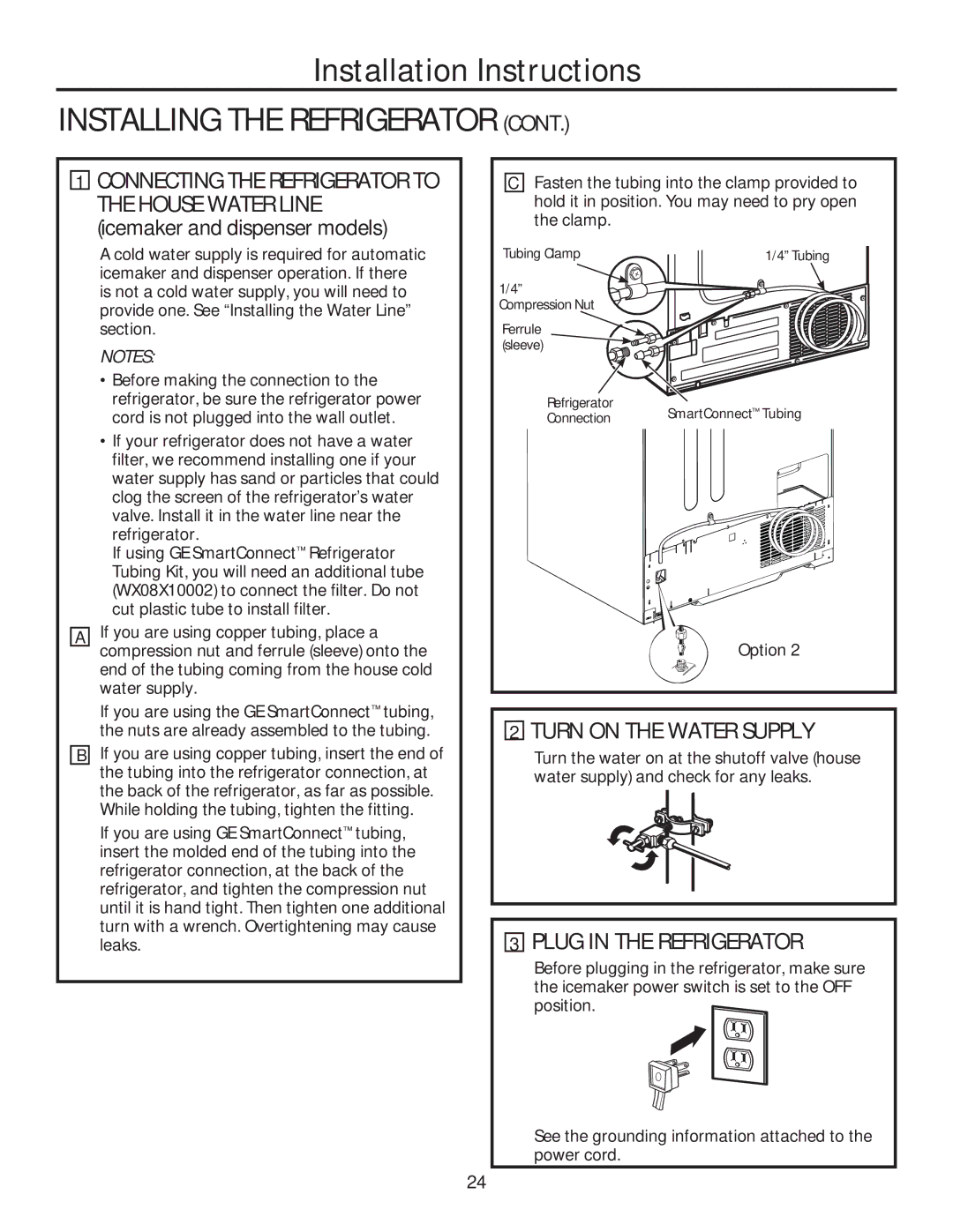 GE GSE25HSHSS, GSE25HMHES installation instructions Plug in the Refrigerator 