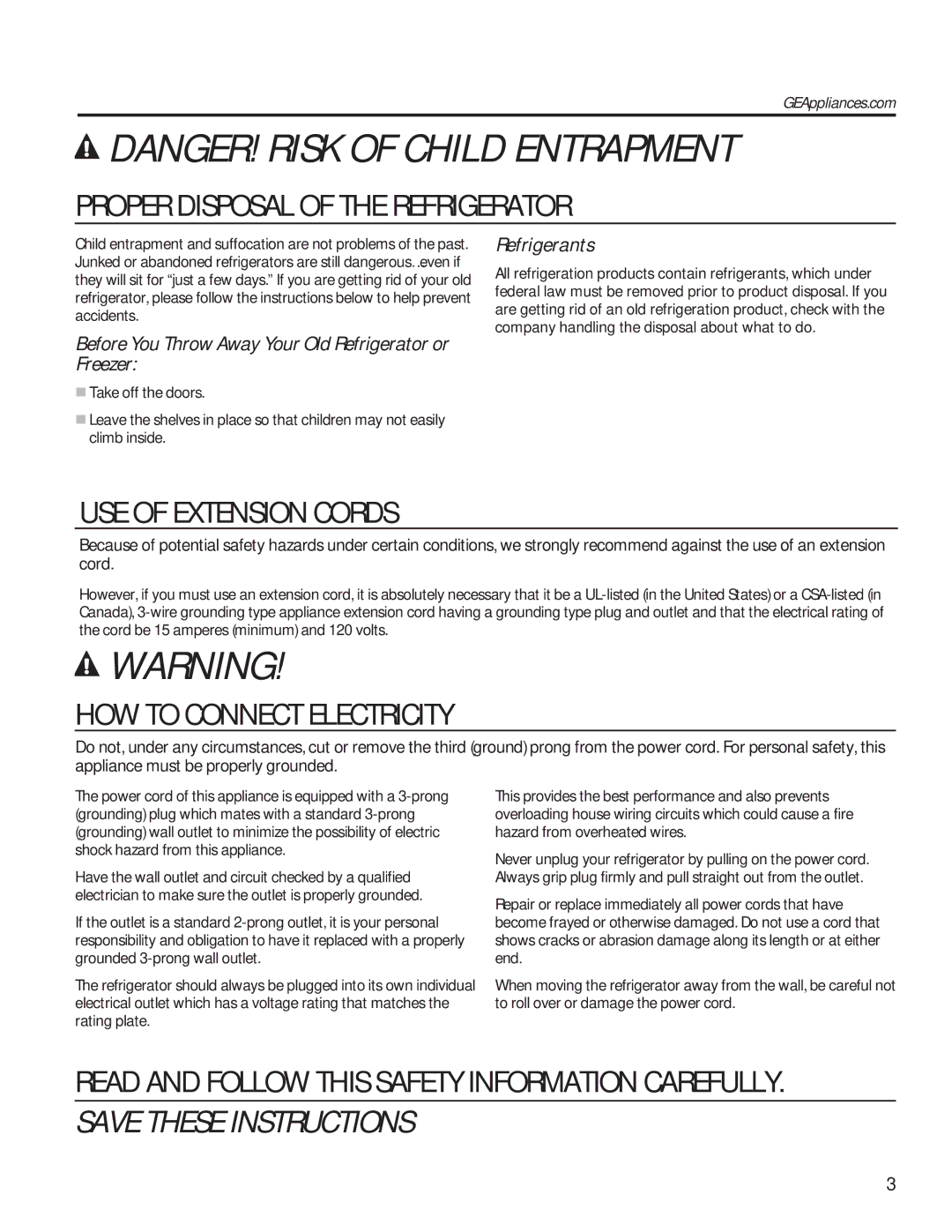 GE GSE25HMHES, GSE25HSHSS Before You Throw Away Your Old Refrigerator or Freezer, Refrigerants, GEAppliances.com 