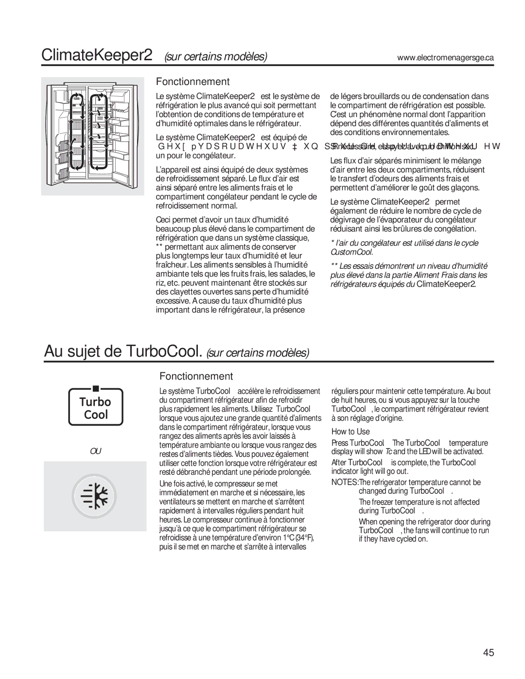 GE GSE25HMHES Au sujet de TurboCool. sur certains modèles, Fonctionnement, Le système ClimateKeeper2 est équipé de 