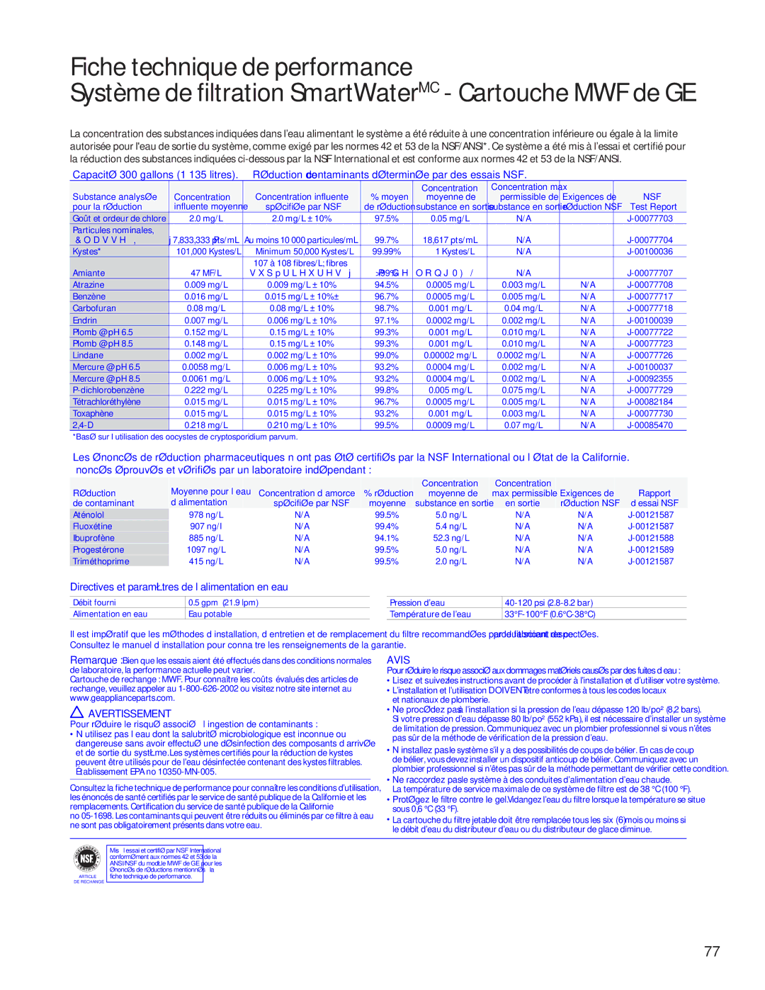 GE GSE25HMHES, GSE25HSHSS installation instructions Avertissement 