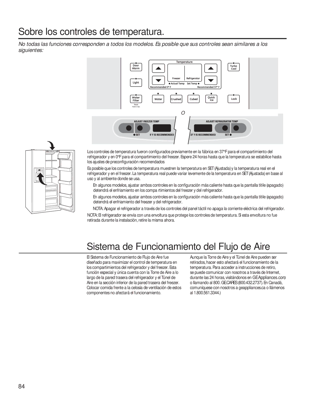 GE GSE25HSHSS, GSE25HMHES Sobre los controles de temperatura, Sistema de Funcionamiento del Flujo de Aire 