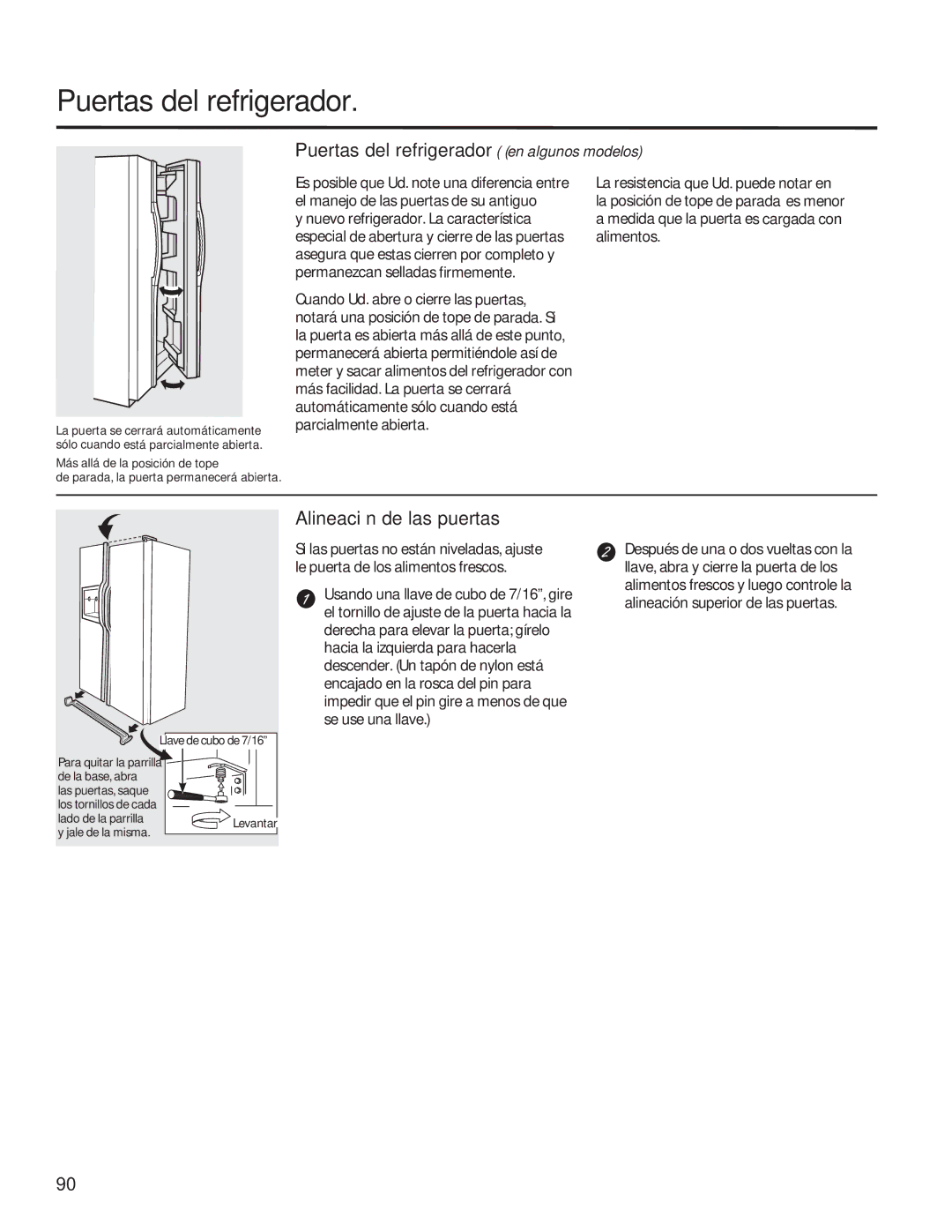 GE GSE25HSHSS, GSE25HMHES Puertas del refrigerador en algunos modelos, Alineación de las puertas 