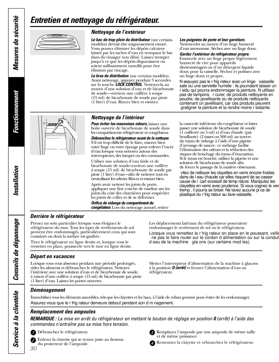 GE GSF25IGZWW manual Entretien et nettoyage du réfrigérateur 